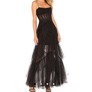 BCBG Oly Tiered Ruffle Tulle Evening Gown